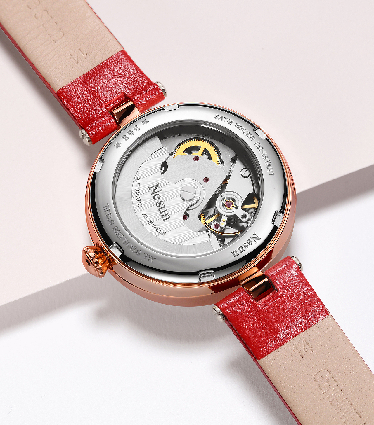 手表摄影/NESUN尼尚机械表心型镂空防水夜光镶钻女表