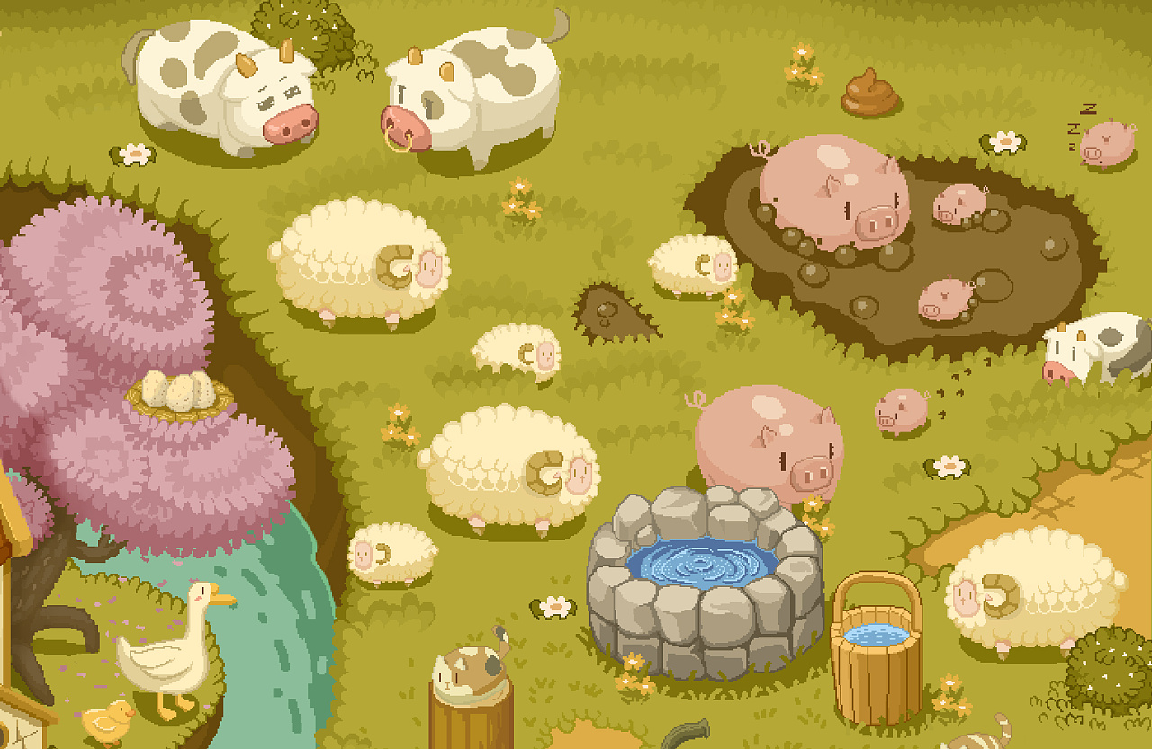 像素风q版牧场地图|插画|像素画|小肉羊的奇幻世界 - 原创作品 - 站酷