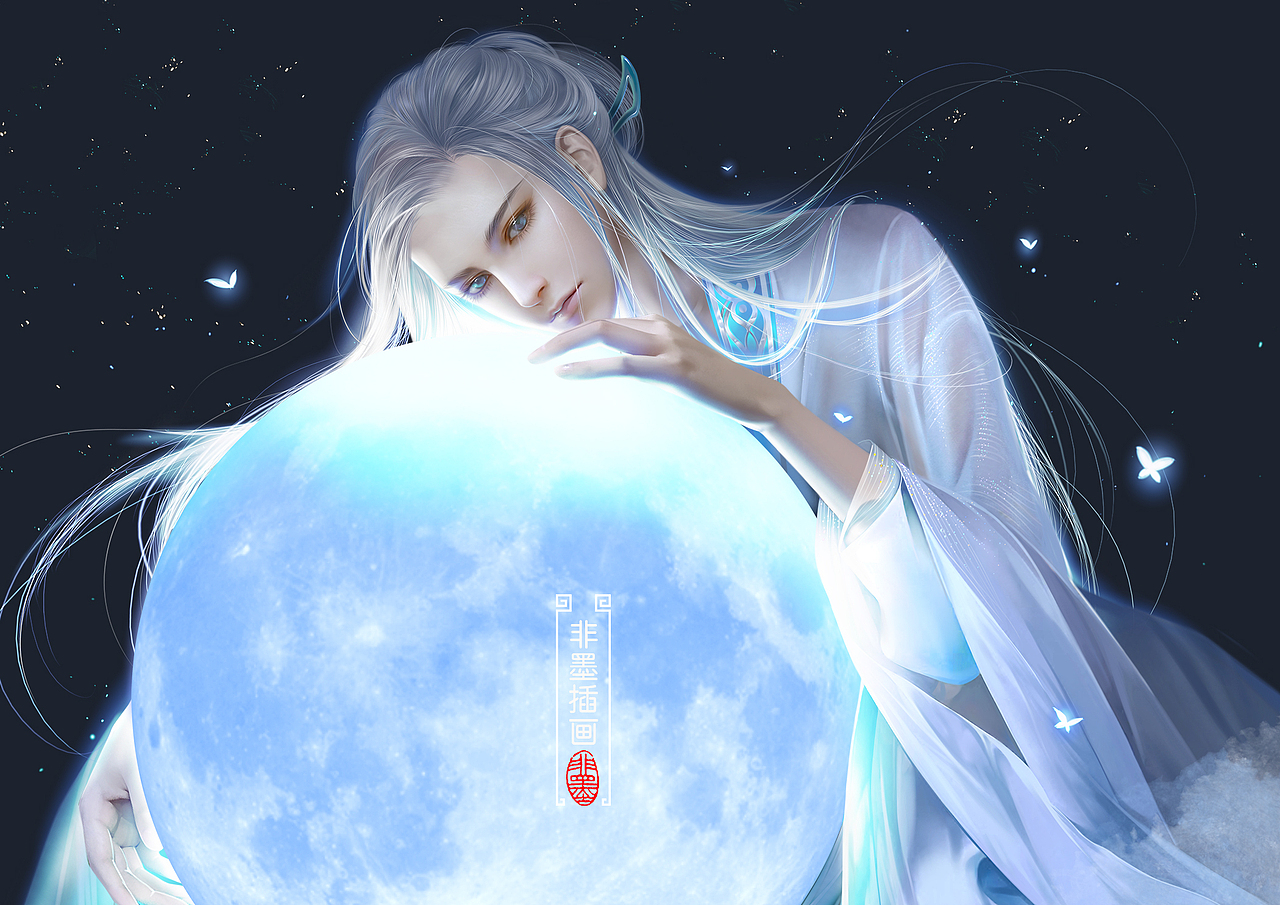 商业古风插画-月神