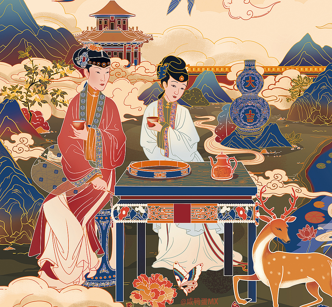 周生生i故宫宫廷文化kv主视觉插画设计