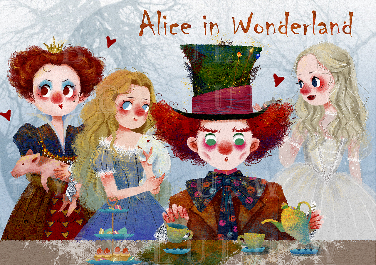 爱丽丝梦游仙境alice in wonderland人物插画