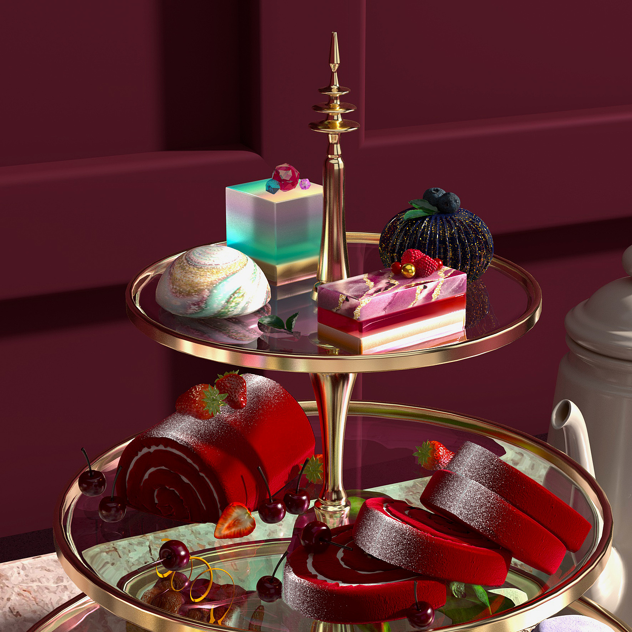 一桌下午茶|三维|场景|asaanemone_原创作品-站酷zcool