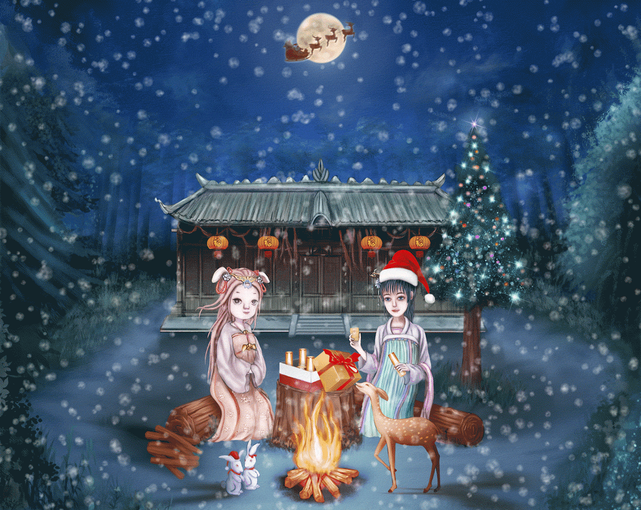 圆辉双旦首页,全屏手绘插画的首页做完的感觉。