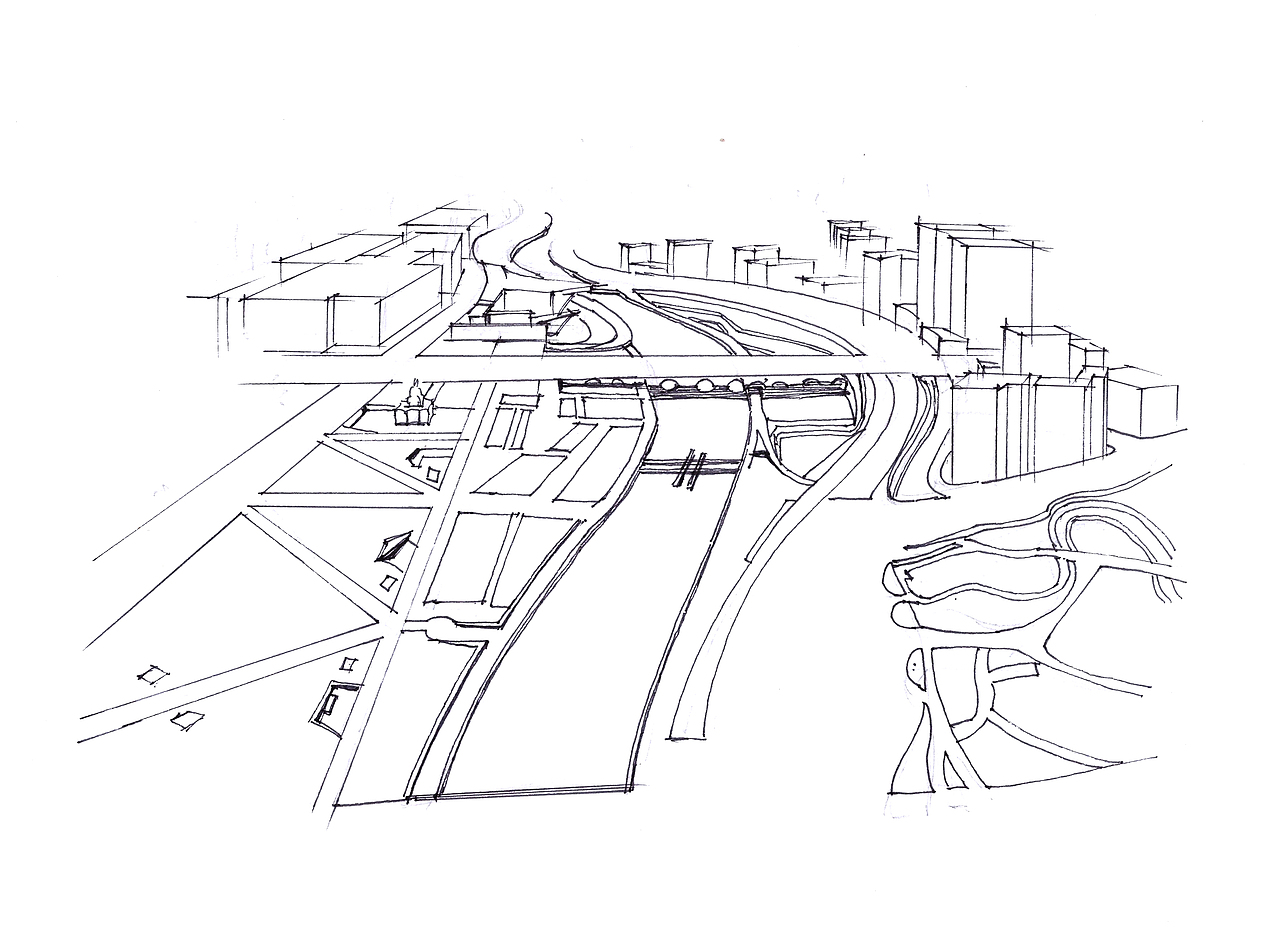 手绘园林规划鸟瞰图