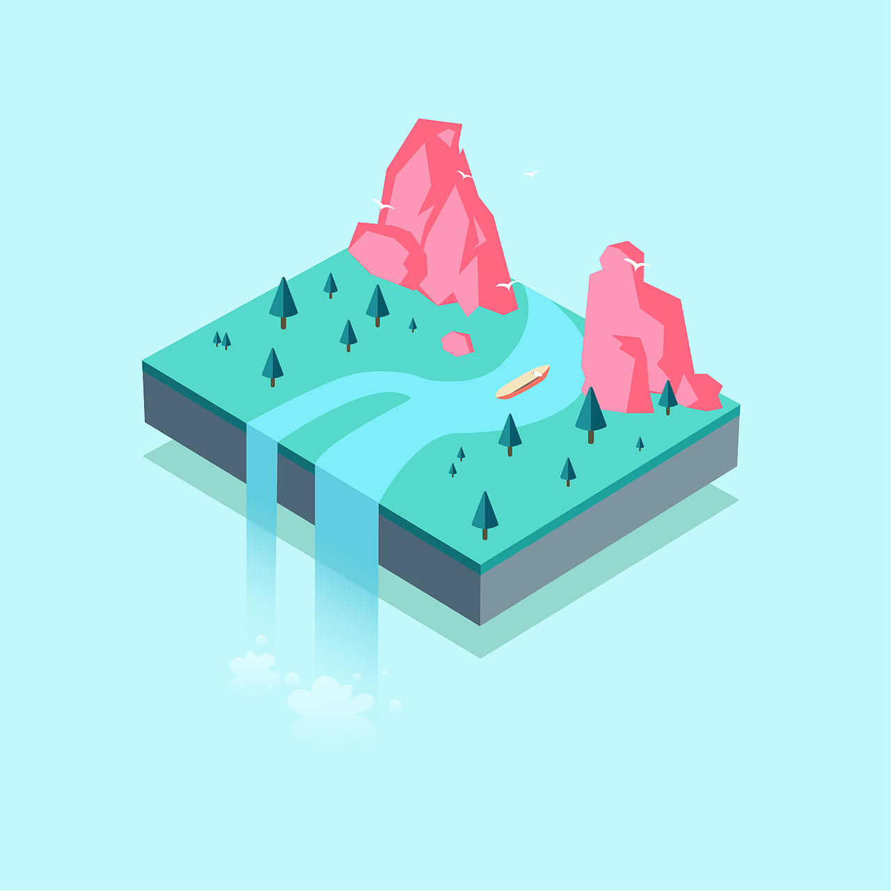 立体插画练习--悬浮森林