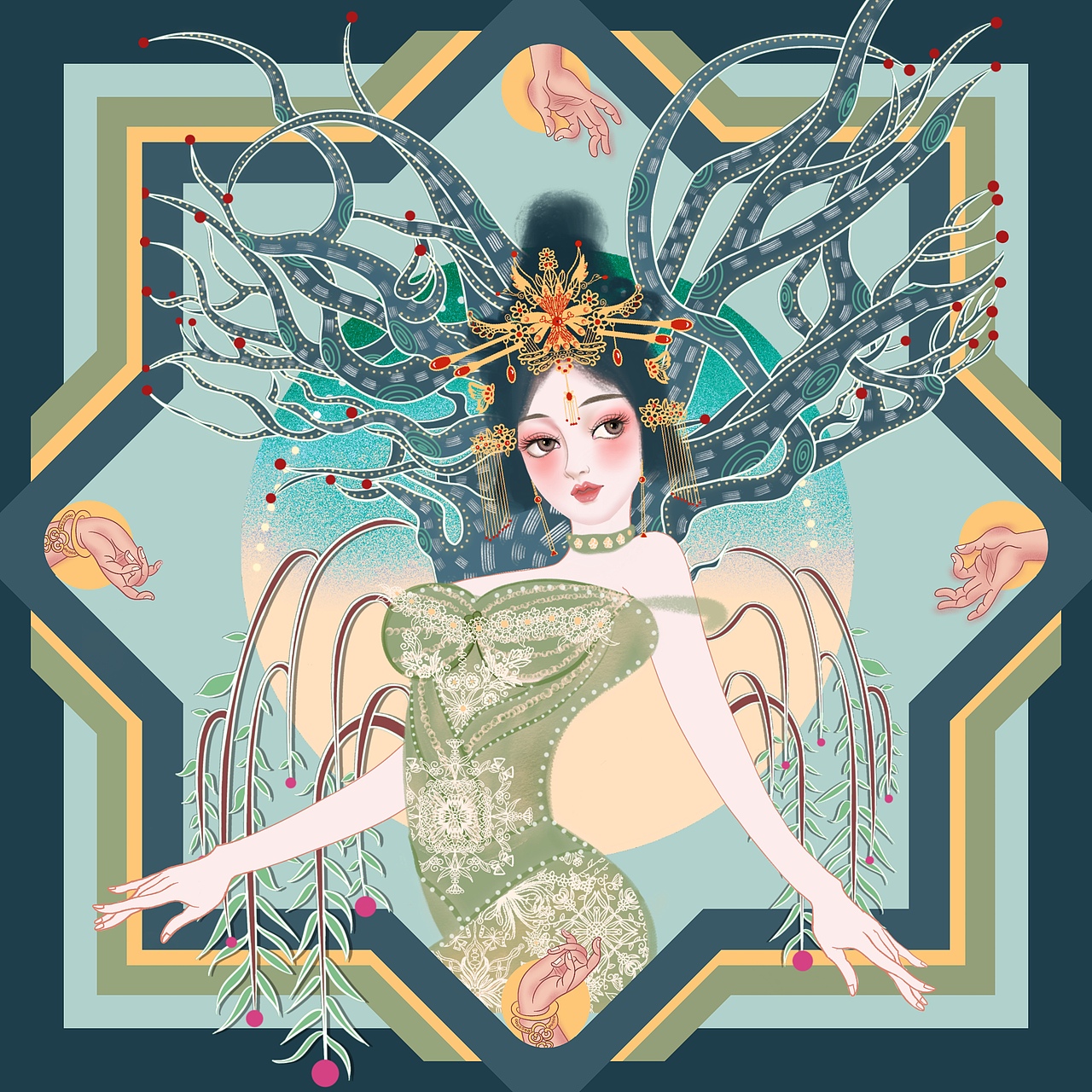 《缱绻》——苏州传统节日乞巧节插图设计（图ZMjI4MDE1OTI4） - 商业插画 - 站酷设计师xyza彭啸云原创素材 - 站酷ZCOOL