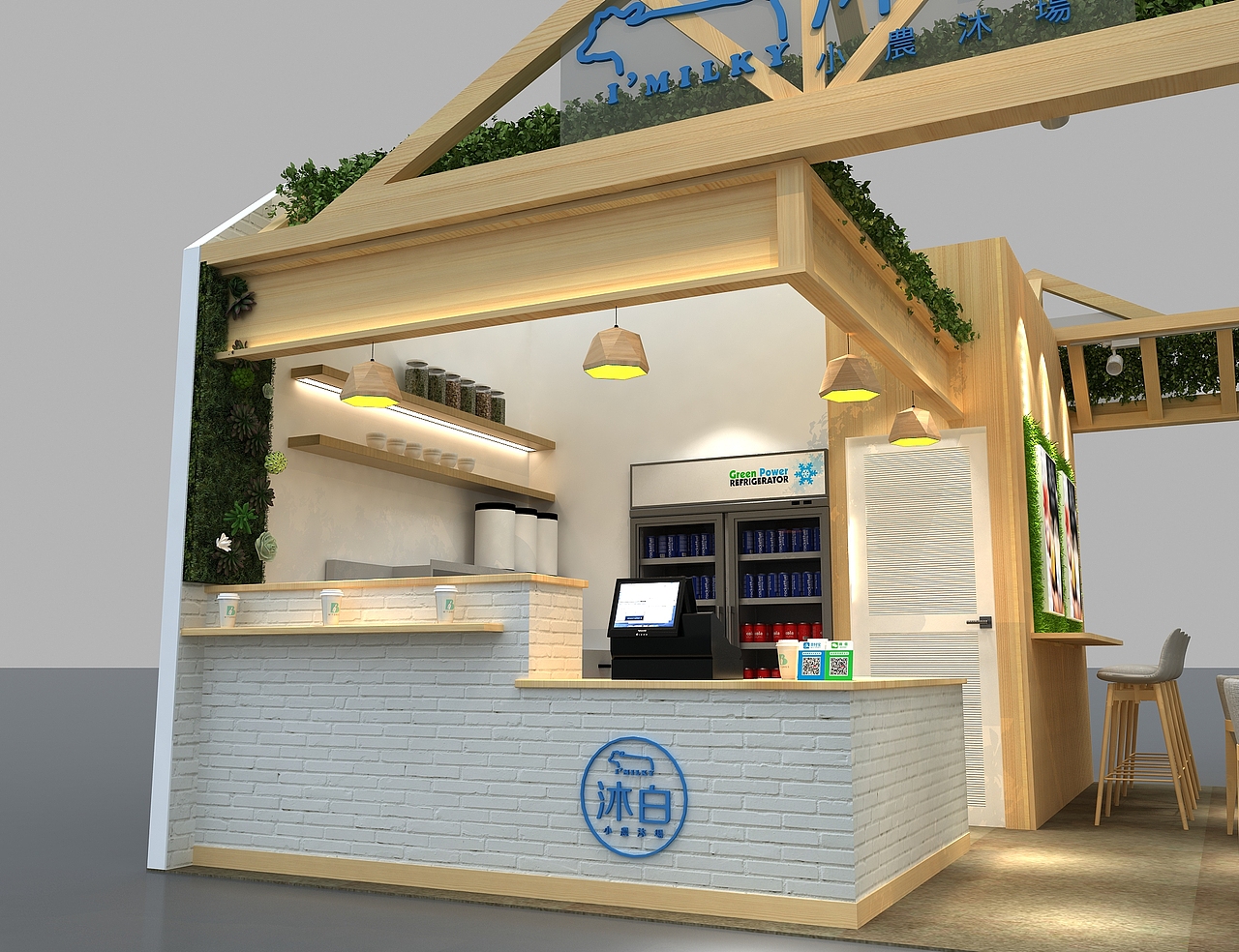 沐白奶茶展会效果图设计 3D效果图设计