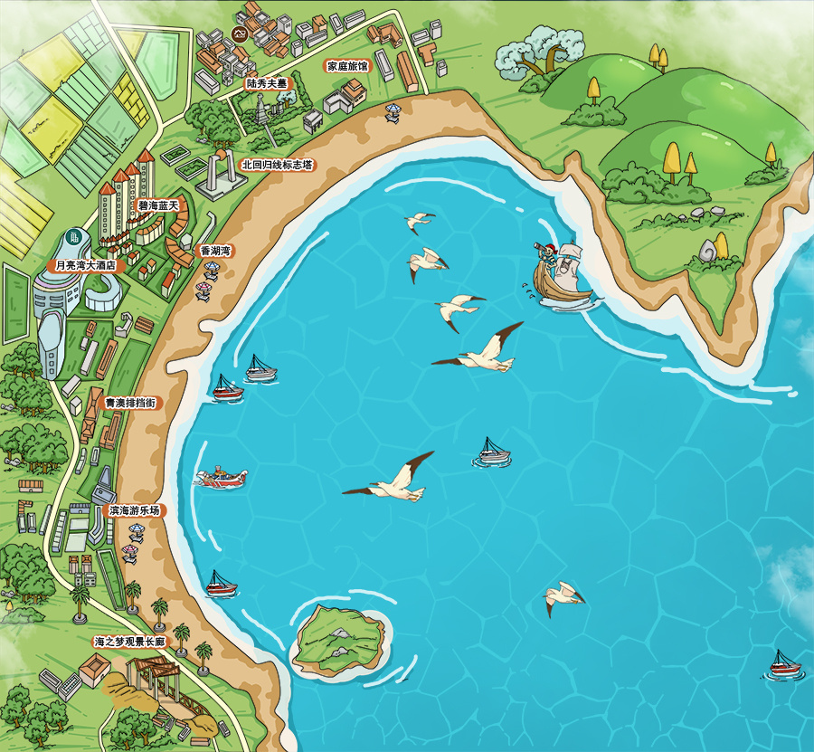 广东省汕头市青澳湾旅游区手绘地图