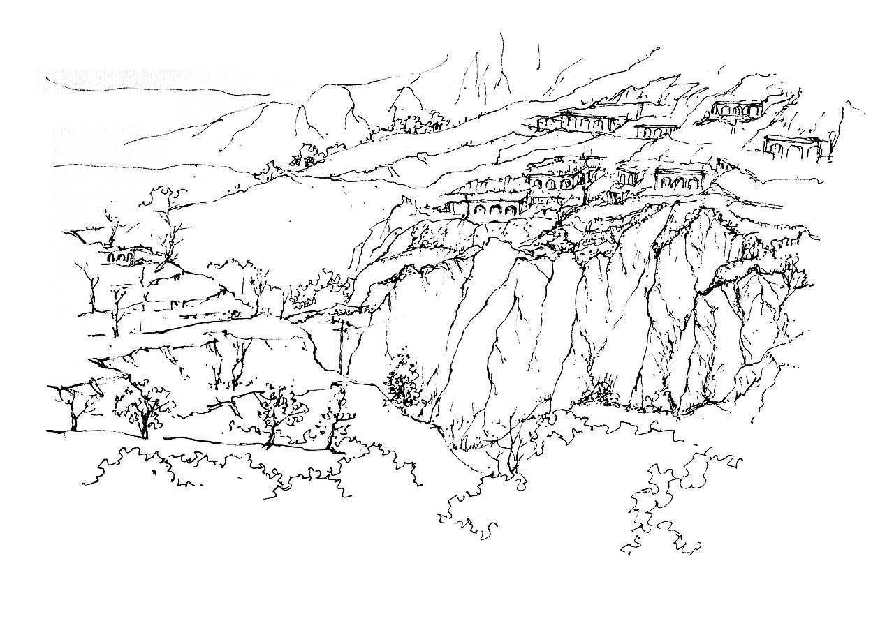 黄土高原风景——窑洞速写