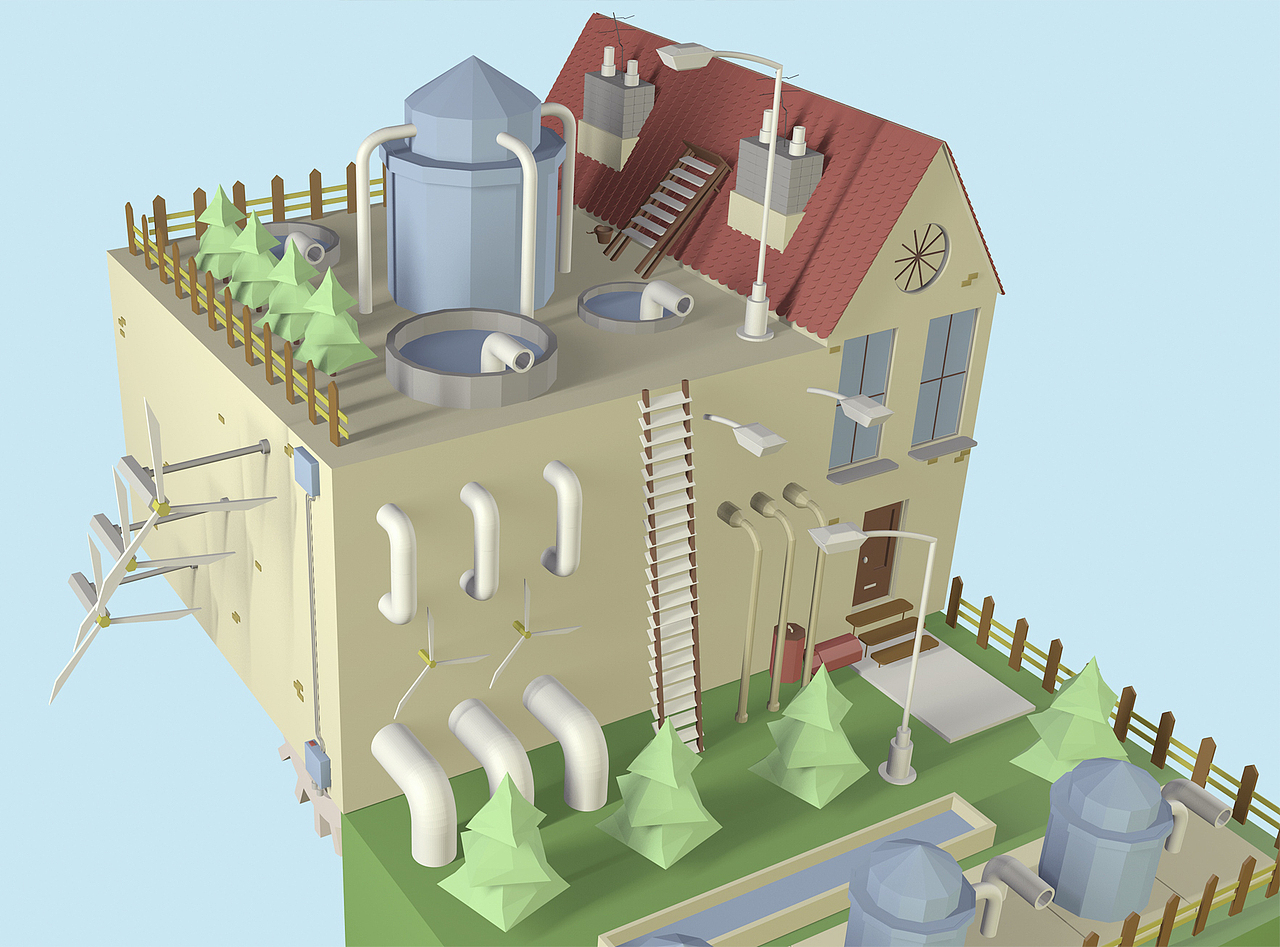 生态校园C4D地多边形建模练习创作（图ZNjQxMjE4NjA=） - 其他三维 - 站酷设计师榴莲炒大肠原创素材 - 站酷ZCOOL