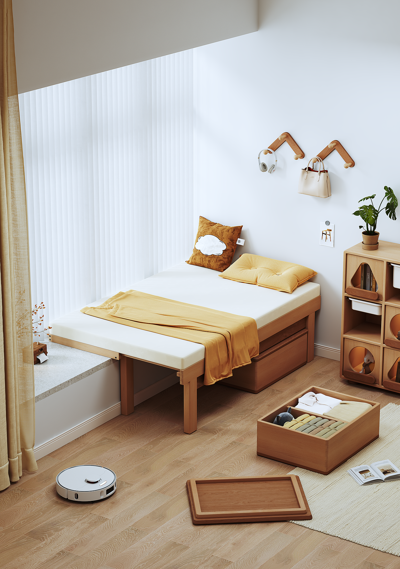 飘窗伸缩床建模渲染