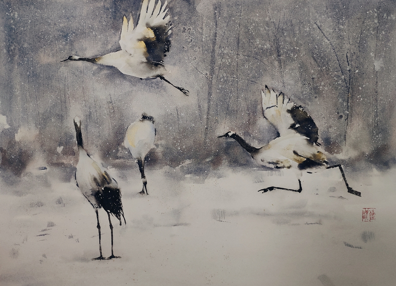 鹤与鹤（图ZMjQ2MTY3ODg0） - 创作习作 - 站酷设计师木灯插画原创素材 - 站酷ZCOOL