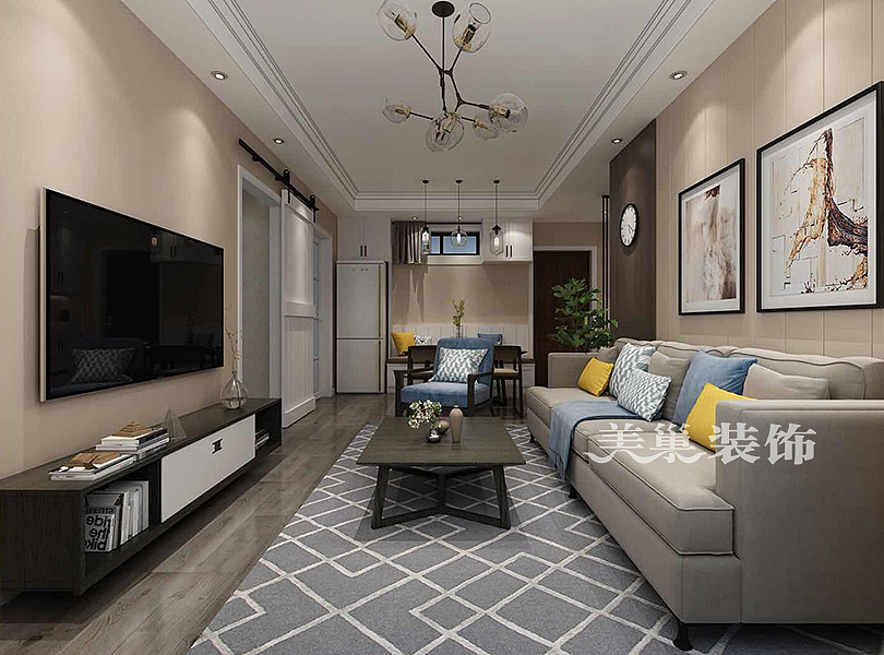 宏江中央广场89平方三室两厅现代简约案例装修效果图