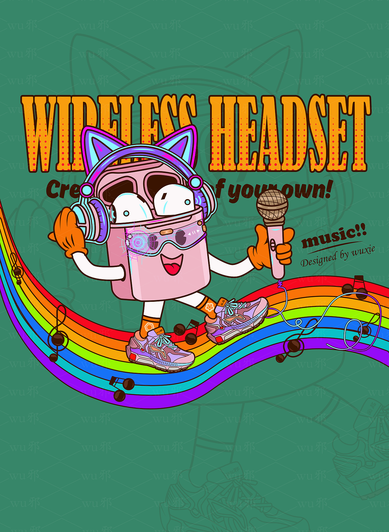 无线蓝牙耳机包装(创意插画)