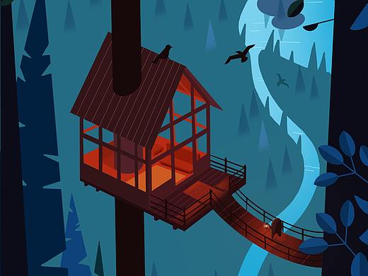夜晚木屋（个人主页-ZNTQ4MzMzNTI=） - 创作习作 - 站酷设计师半江_栩如生原创素材 - 站酷ZCOOL