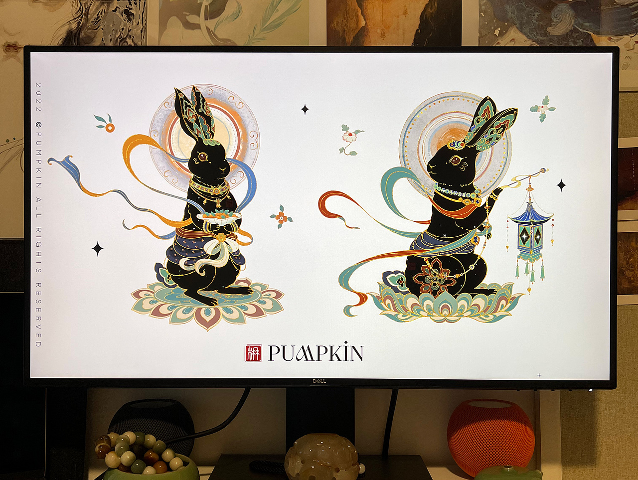 🌕赴宴广寒宫2｜敦煌黑兔兔仙子赶路中（图ZMzE4ODA3Mzg0） - 商业插画 - 站酷设计师方楠Pumpkin原创素材 - 站酷ZCOOL