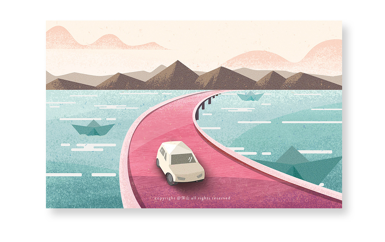 一组公路题材风景插画