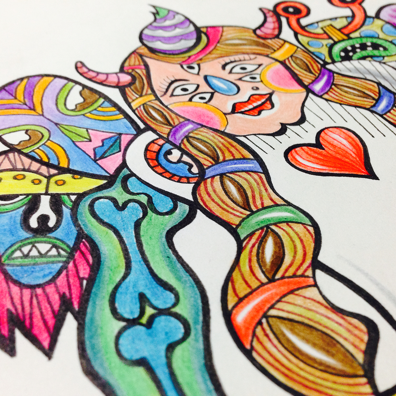 手绘插画涂鸦——红心扑克老二