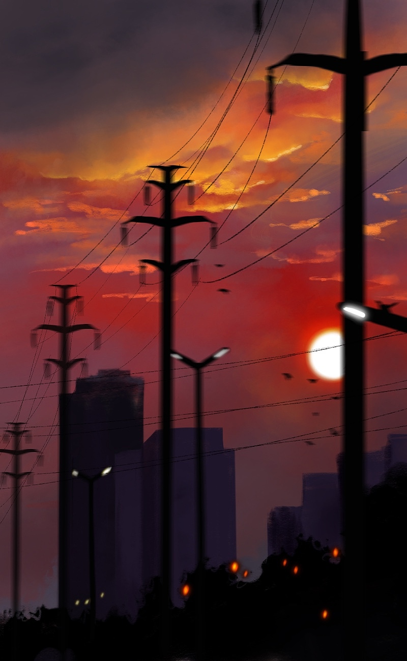 下班路上的夕阳