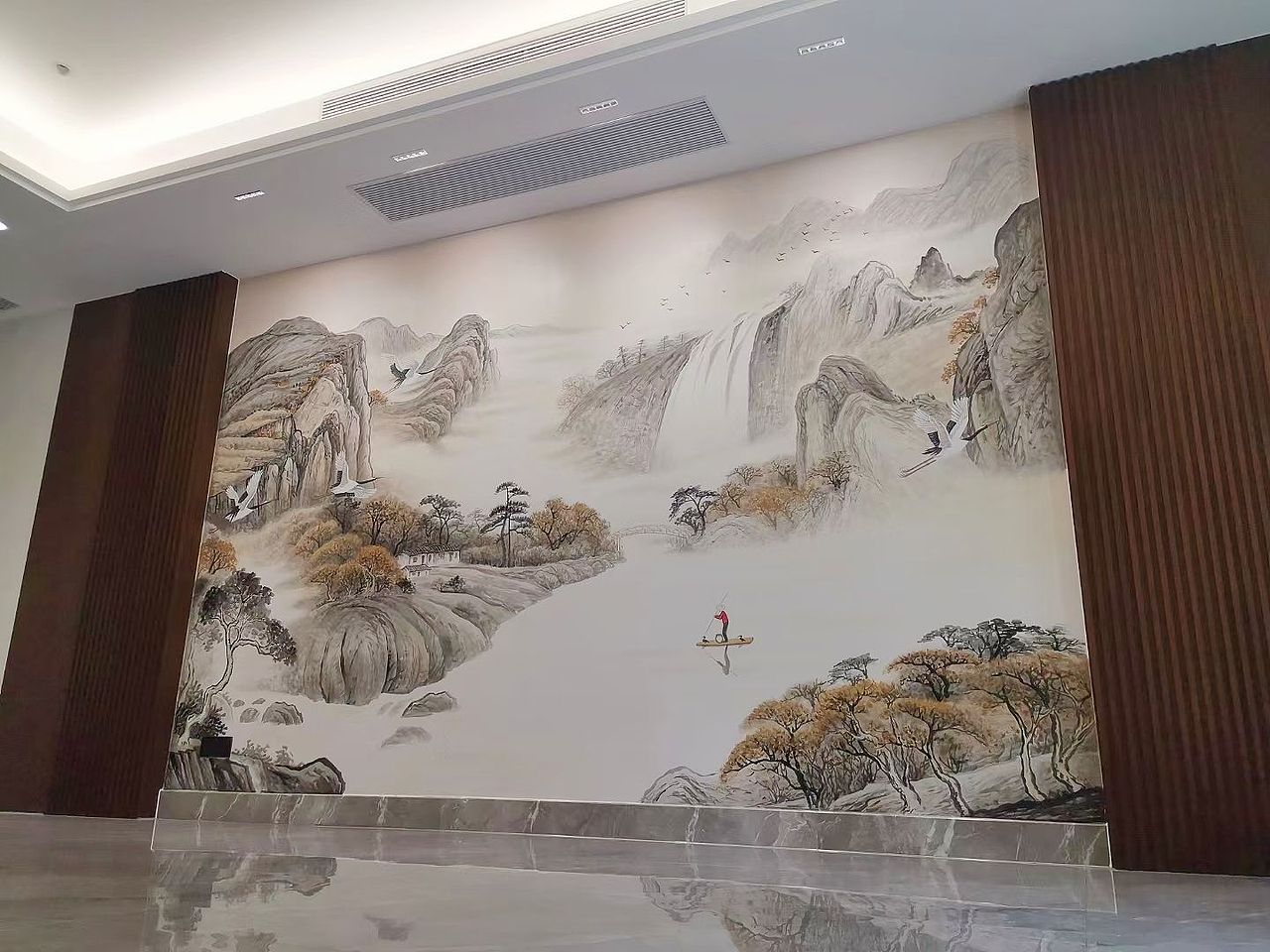 墙体彩绘 客厅背景墙山水壁画 墙体壁画 手绘墙 新中式（图ZMzQ3Mzc1MzI0） - 绘画 - 站酷设计师壁画师国贺原创素材 - 站酷ZCOOL