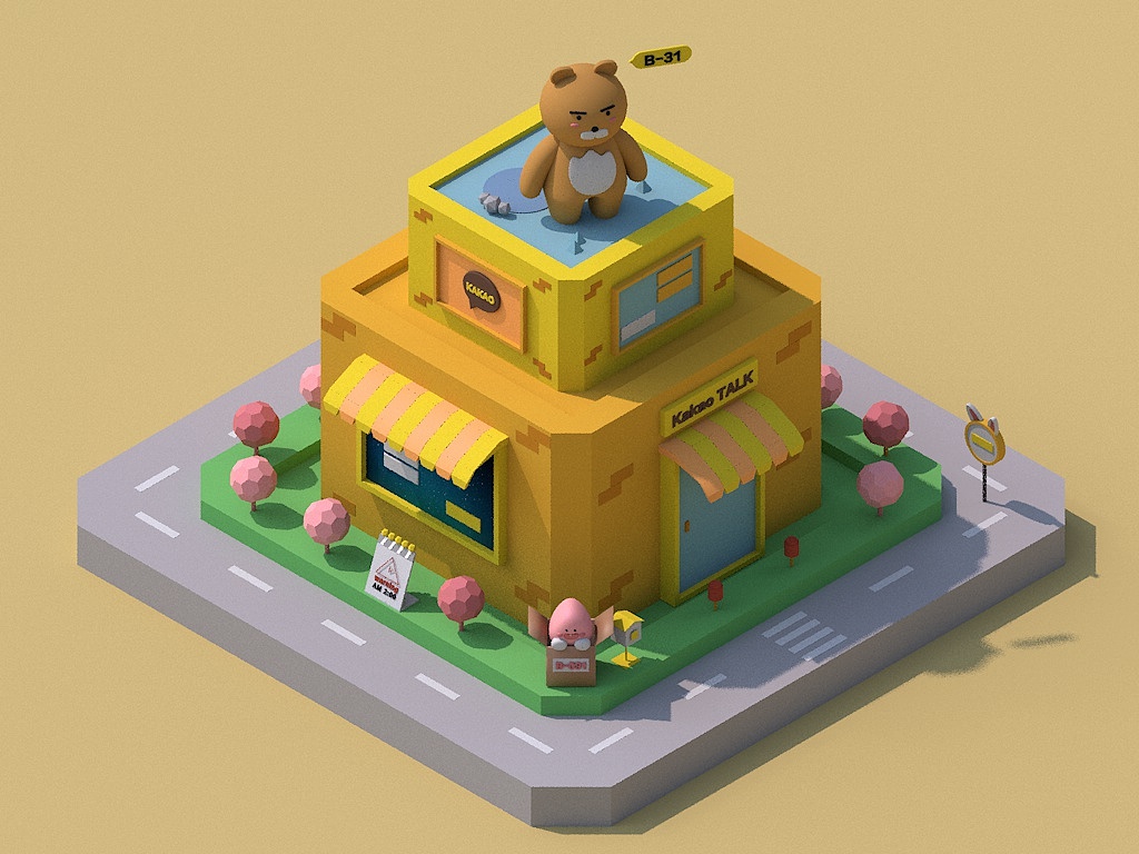 c4d卡通场景轴侧展示