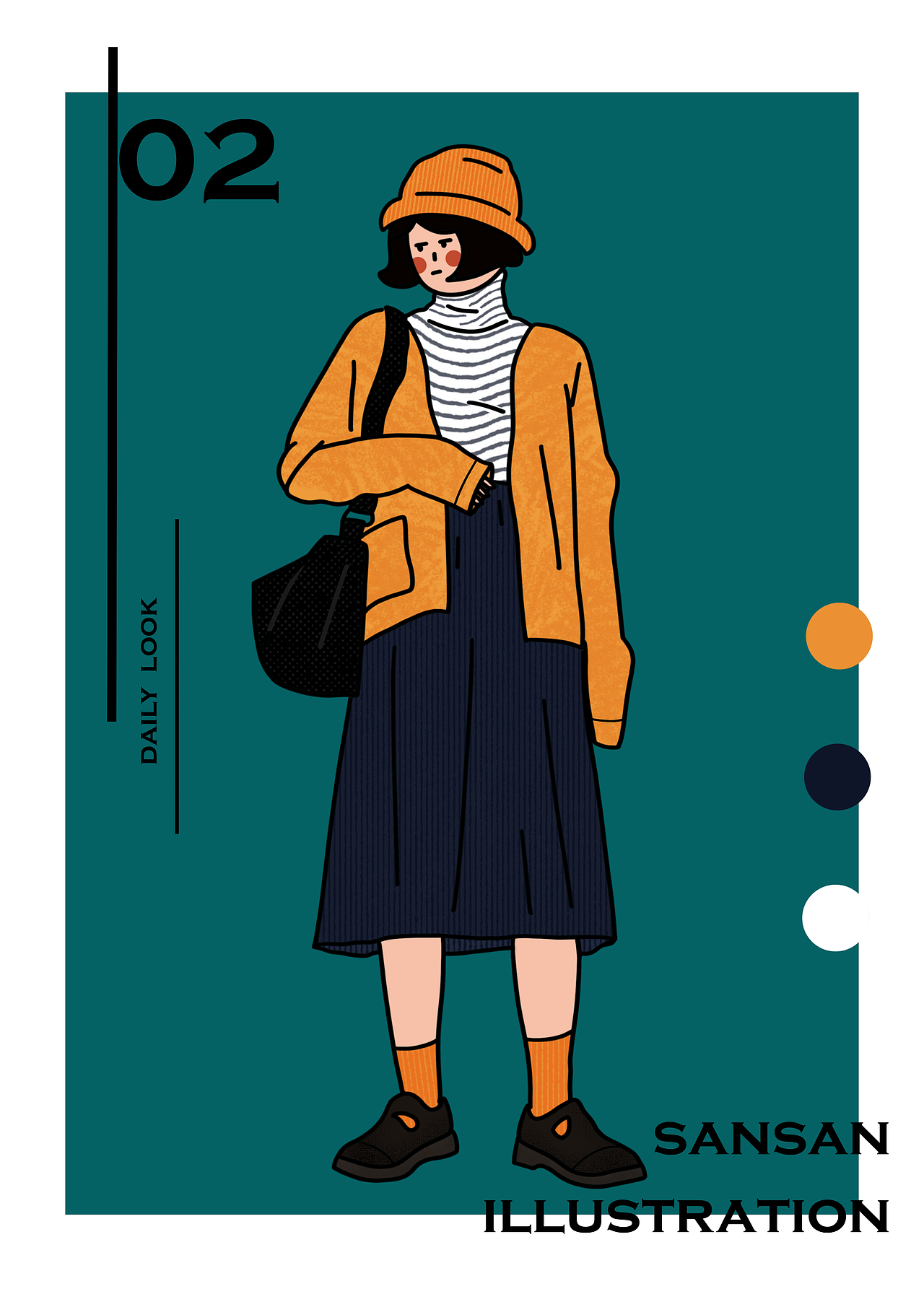 线条风格人物穿搭插画