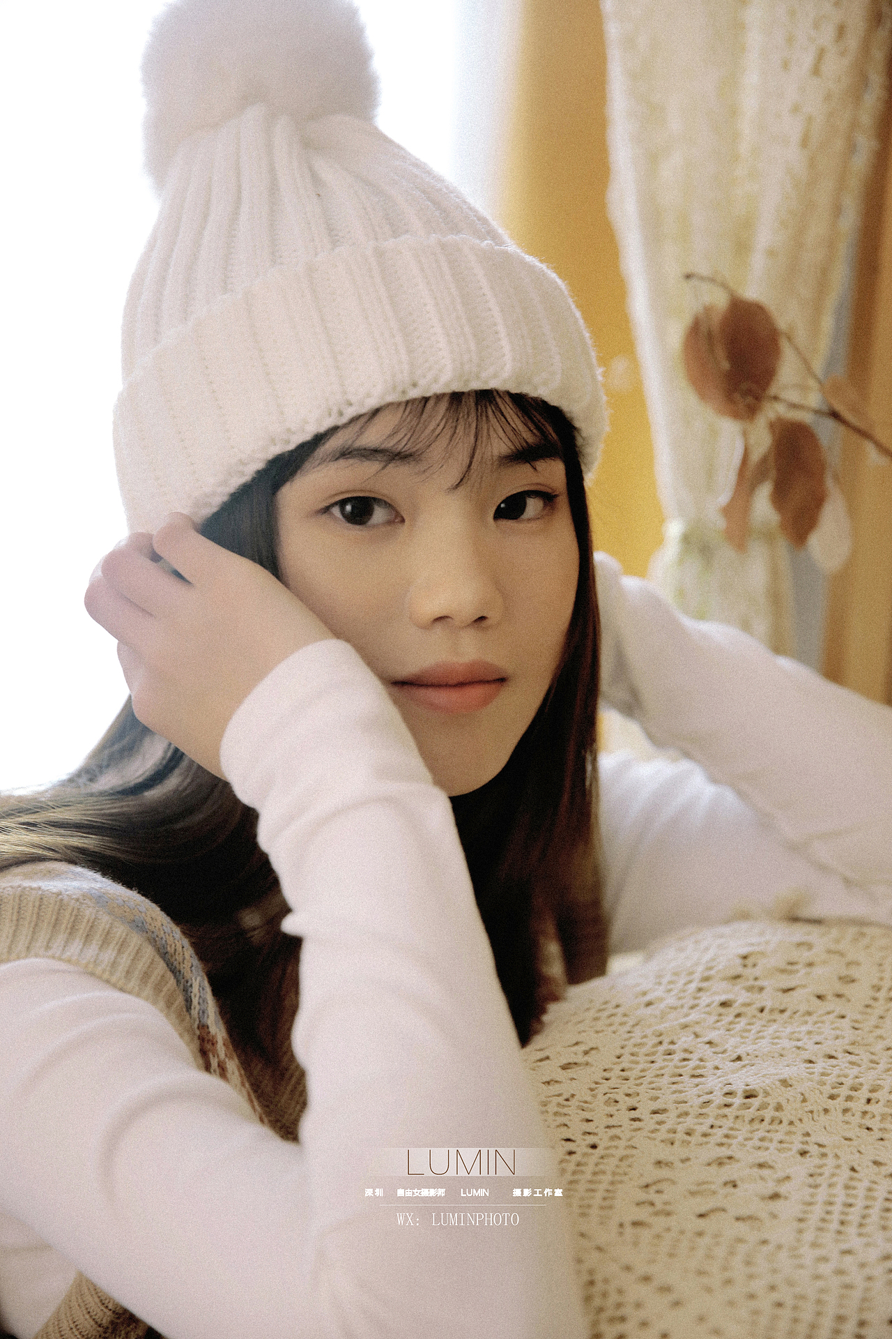 深圳秋冬天写真 雪花毛衣居家 日系少女