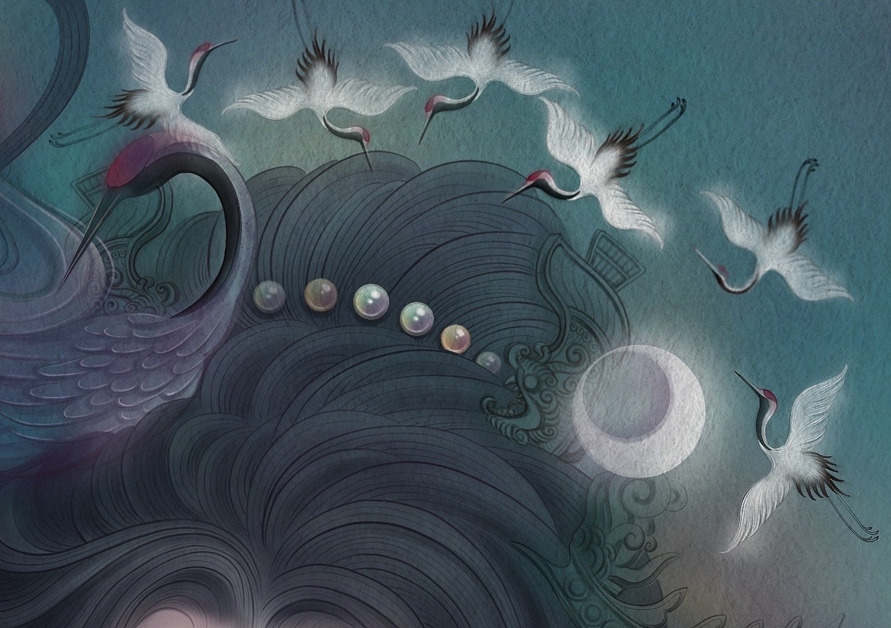 古风国风插画-文物拟人之瑞鹤图