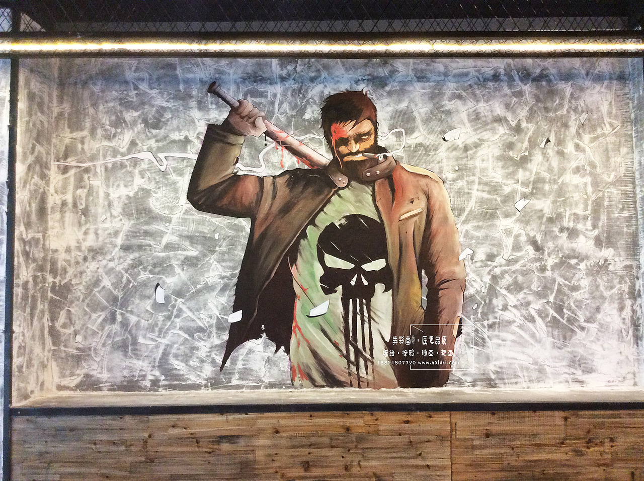 拿着棍子准备打丧尸的壮汉和盲僧3D画内容关联，配在一起毫无违和感。