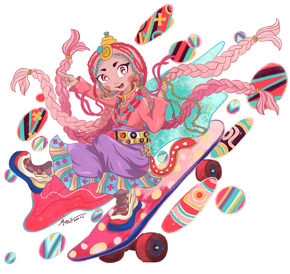 粉紅的藏族姑娘（圖ZMTk5ODAyOTky） - 商業(yè)插畫 - 站酷設計師陳陳的大橙子原創(chuàng)素材 - 站酷ZCOOL
