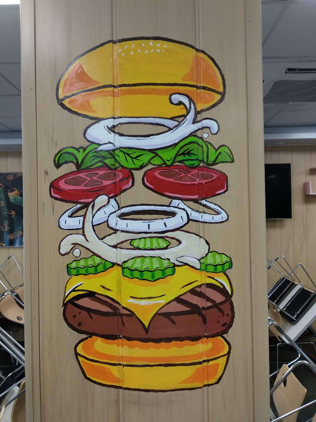 华莱士墙绘《爆炸吧!汉堡》