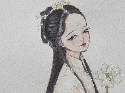 持白莲花的古装女子