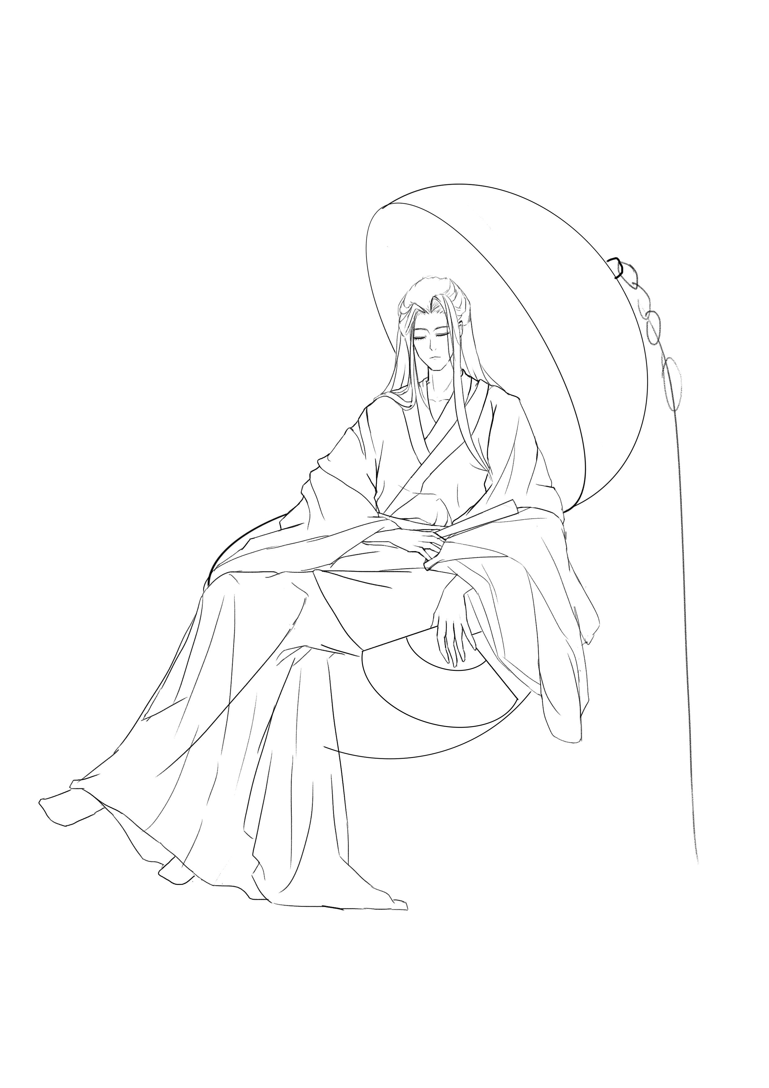 古风文物拟人男摸鱼图