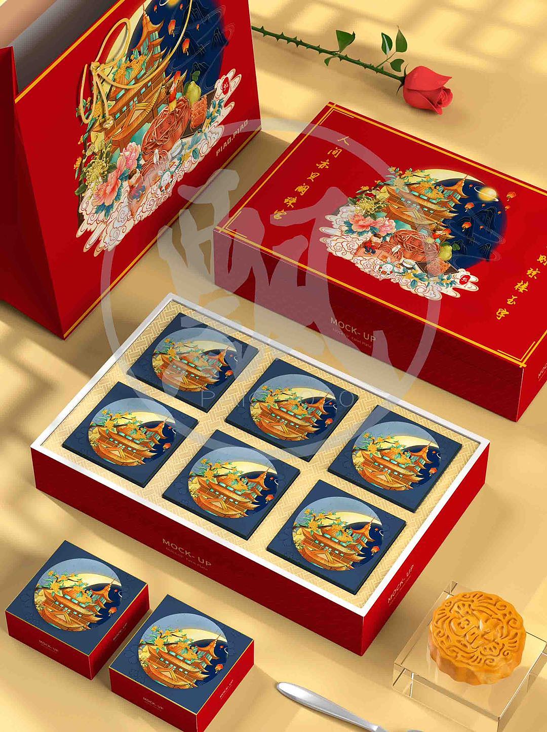 2020年中国风中秋包装插画（图ZMjIwODEzMTI4） - 商业插画 - 站酷设计师飘小七原创素材 - 站酷ZCOOL