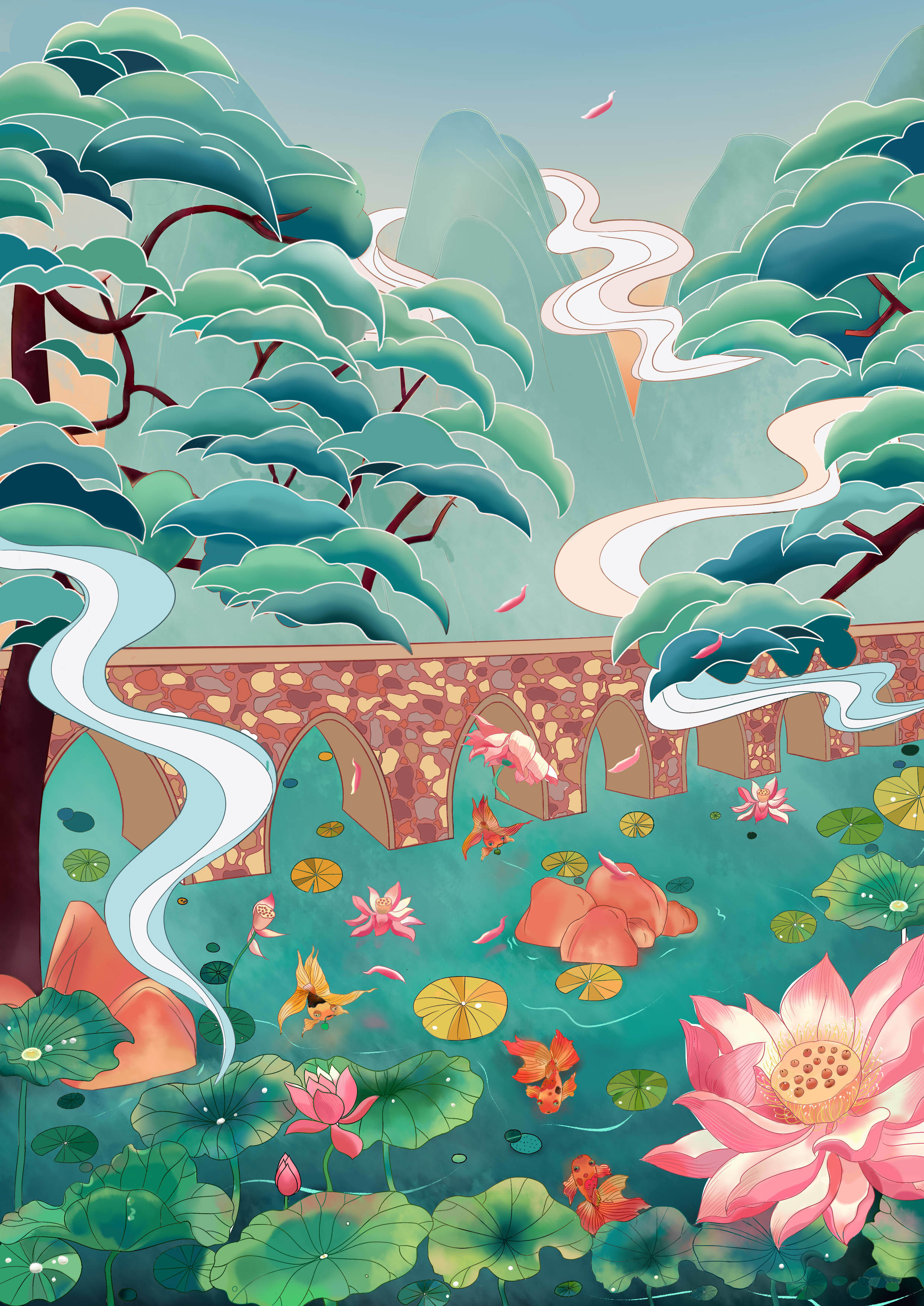 国潮风贵州旅游插画