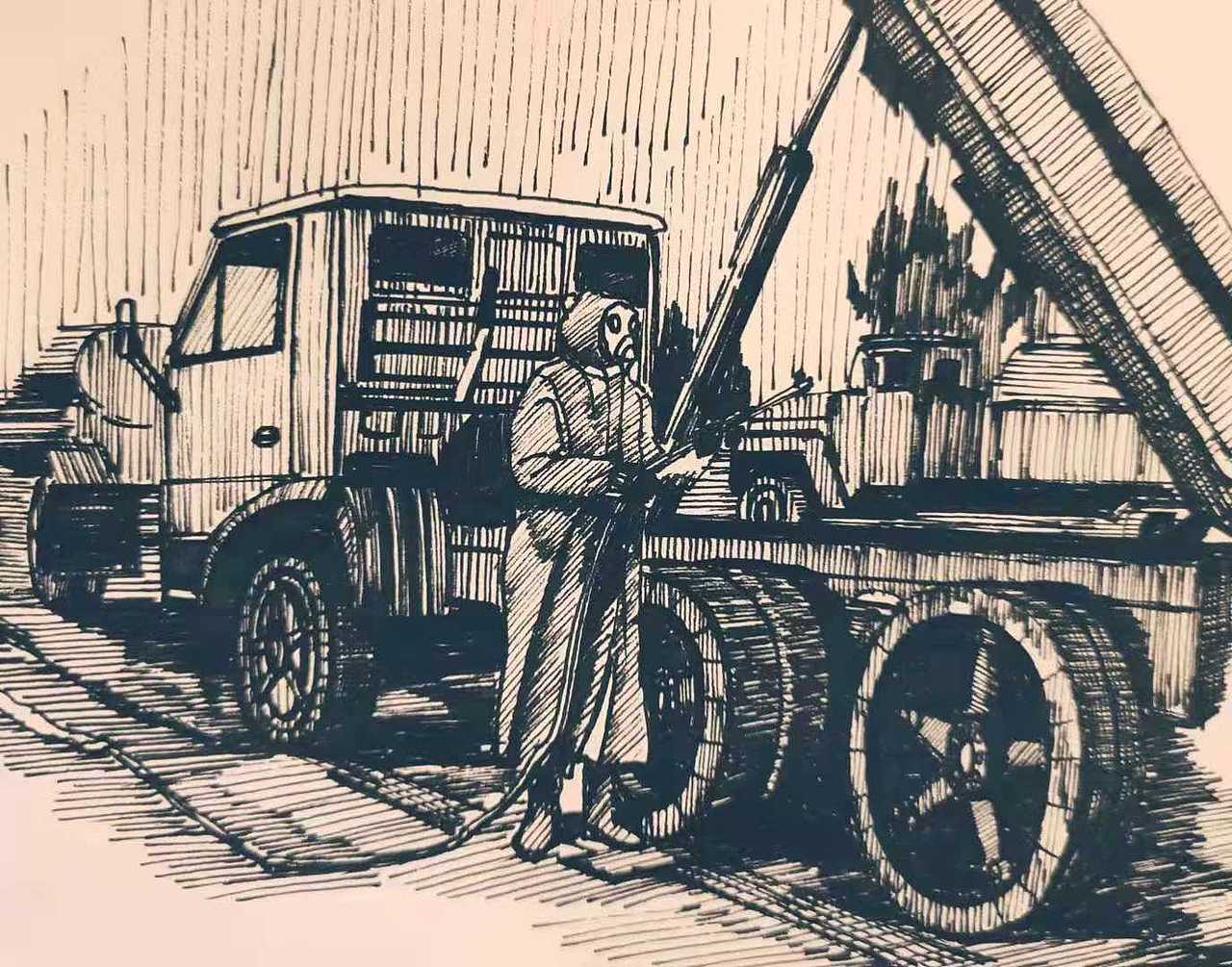 苏联切尔诺贝利卡玛斯中性笔画商业插画