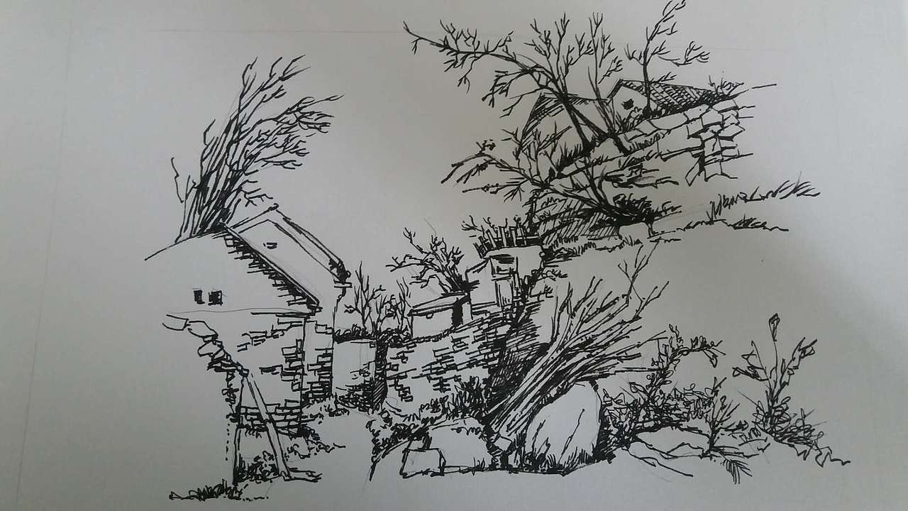 钢笔水彩风景速写