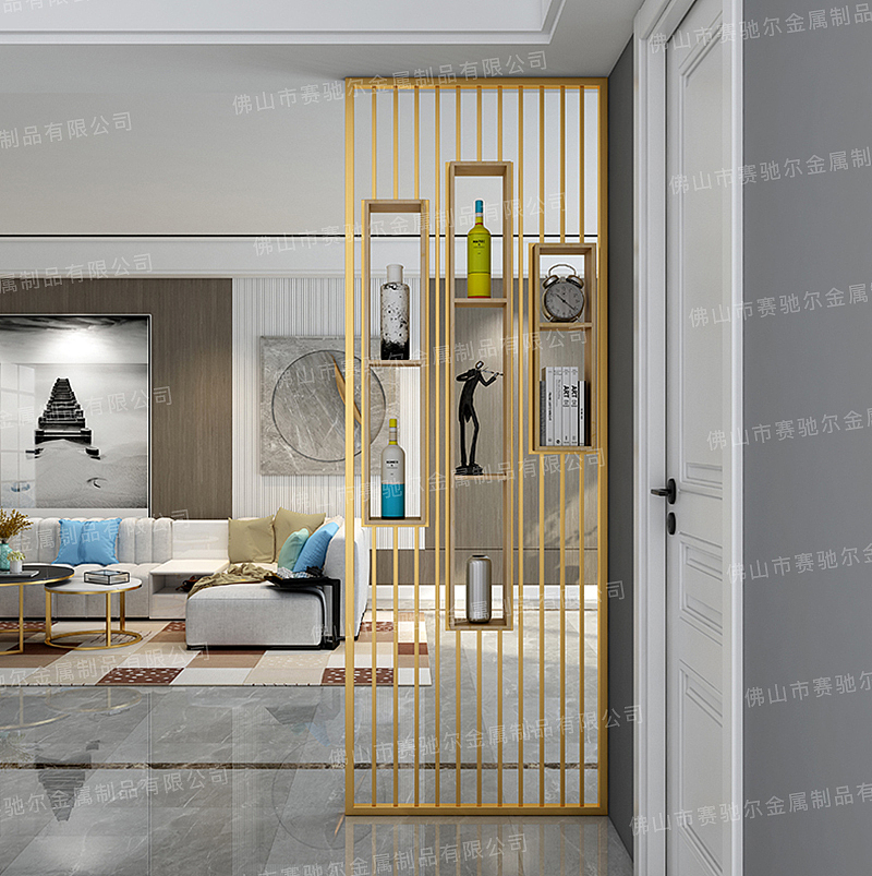 北欧屏风隔断轻奢创意入户不锈钢客厅玄关置物架小户型（图ZMjIwMjIzNTk2） - 家装设计 - 站酷设计师赛驰尔金属原创素材 - 站酷ZCOOL