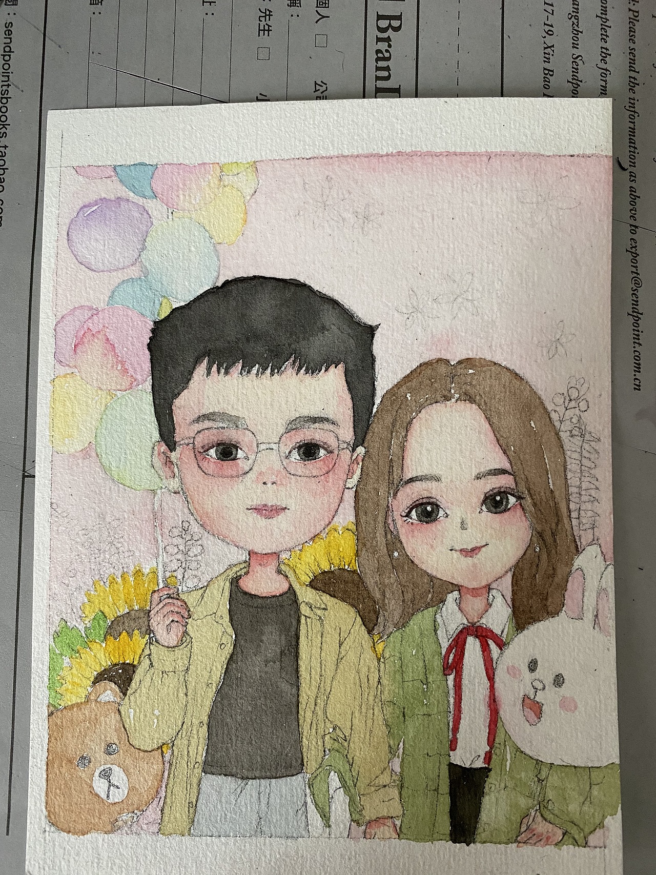 水彩手绘卡通情侣装饰画