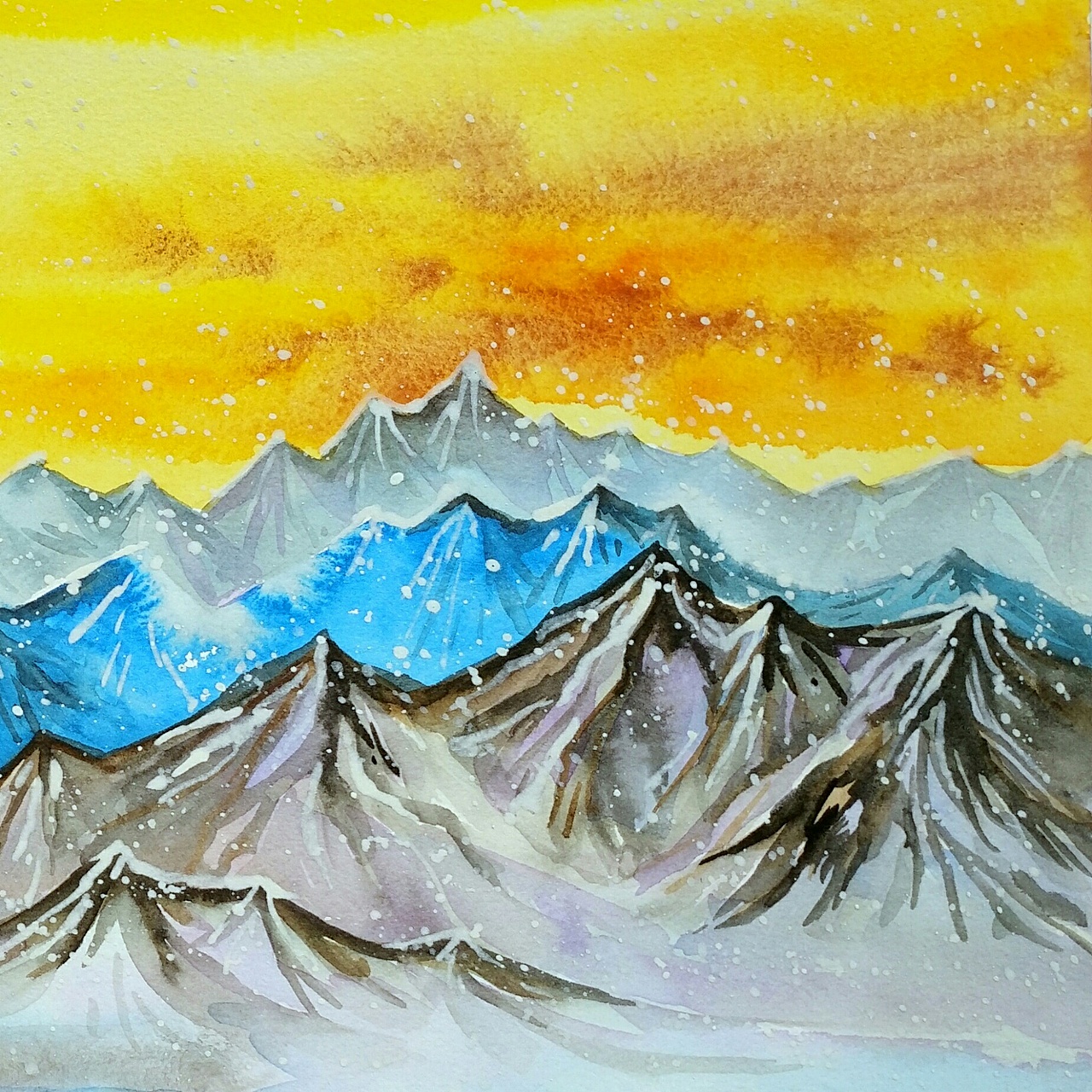 《雪山》-2原创水彩作品