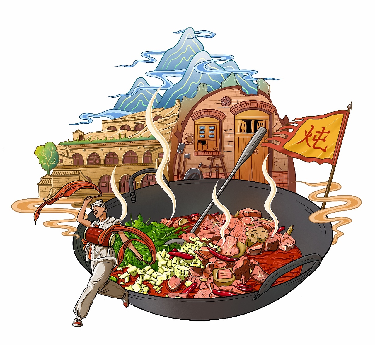西安美食插画设计（图ZMjMxNjE3MDAw） - 商业插画 - 站酷设计师挨牧西西原创素材 - 站酷ZCOOL