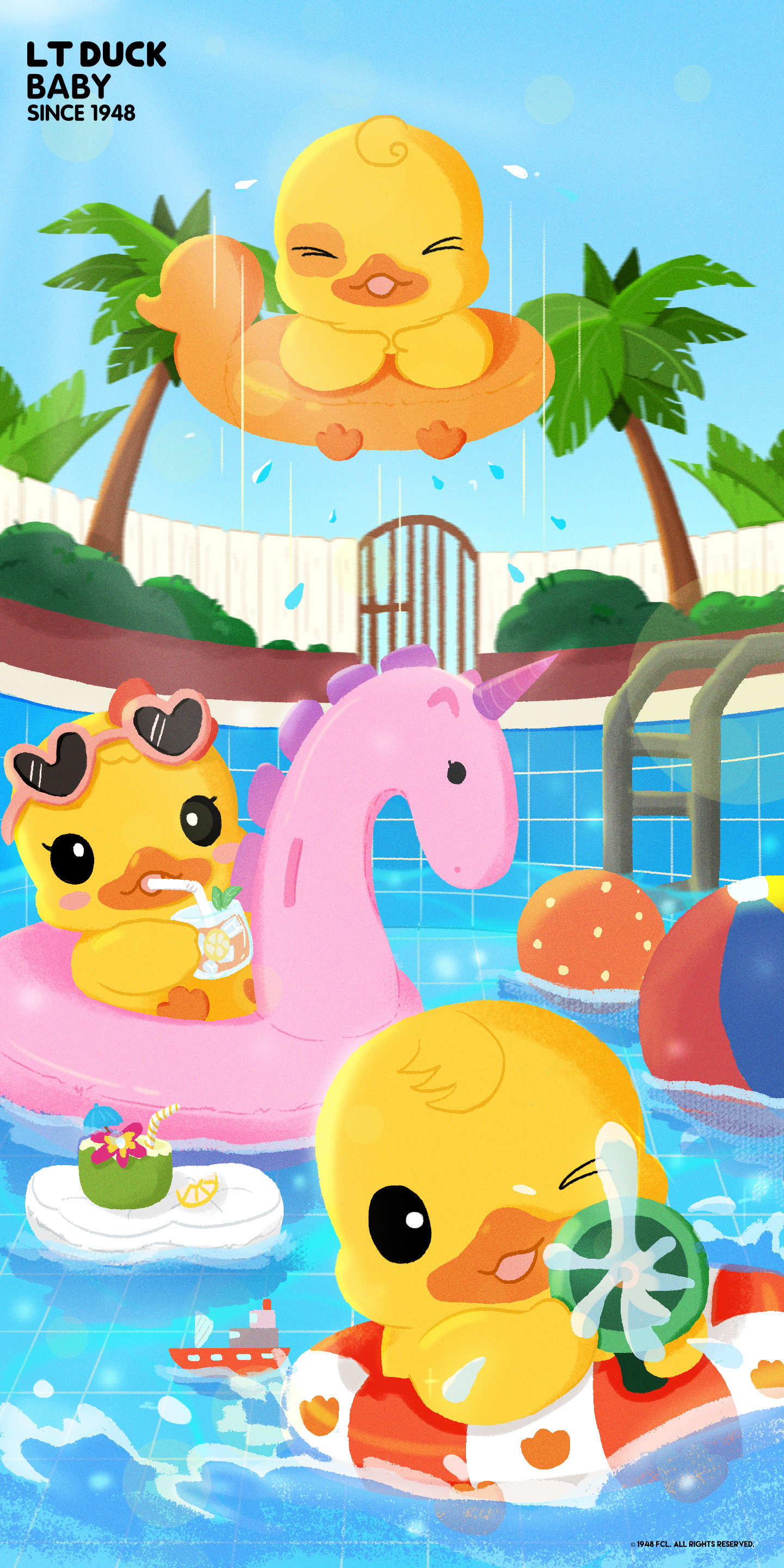 壁纸丨小黄鸭ltduck泳池派对|插画|商业插画|小黄鸭ltduck - 原创作品