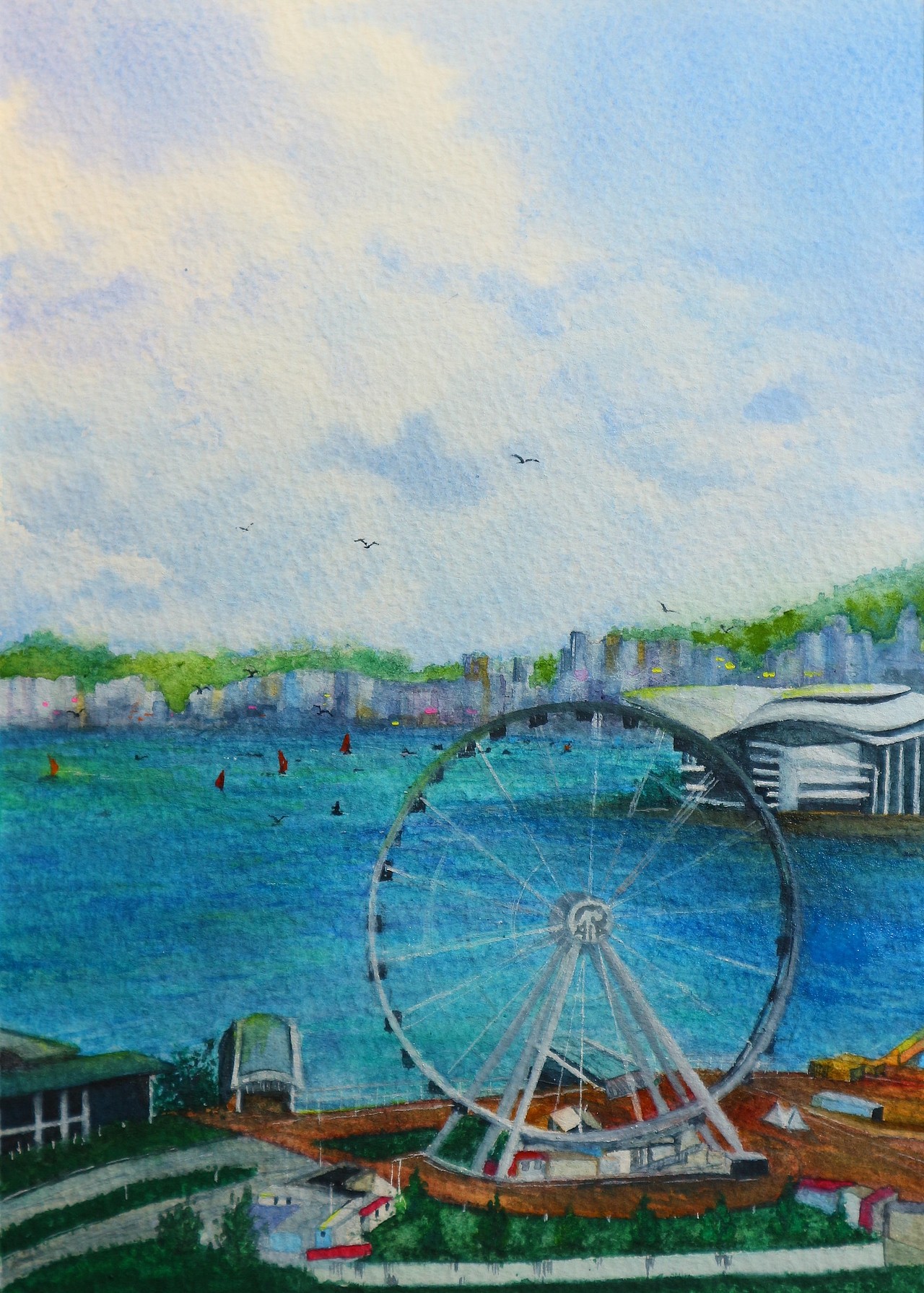 水彩画-摩天轮