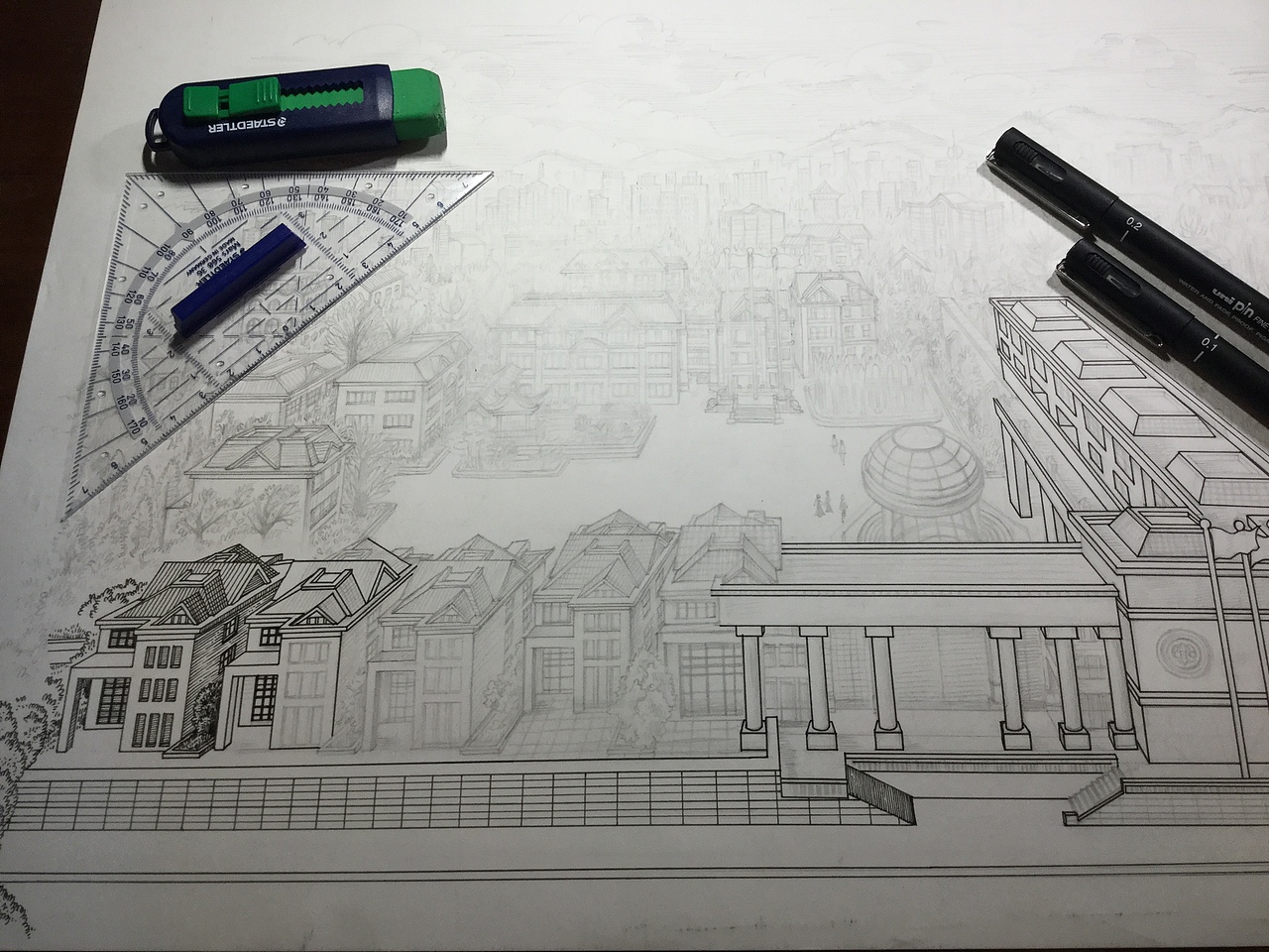 《中国华信大院图》手绘作品