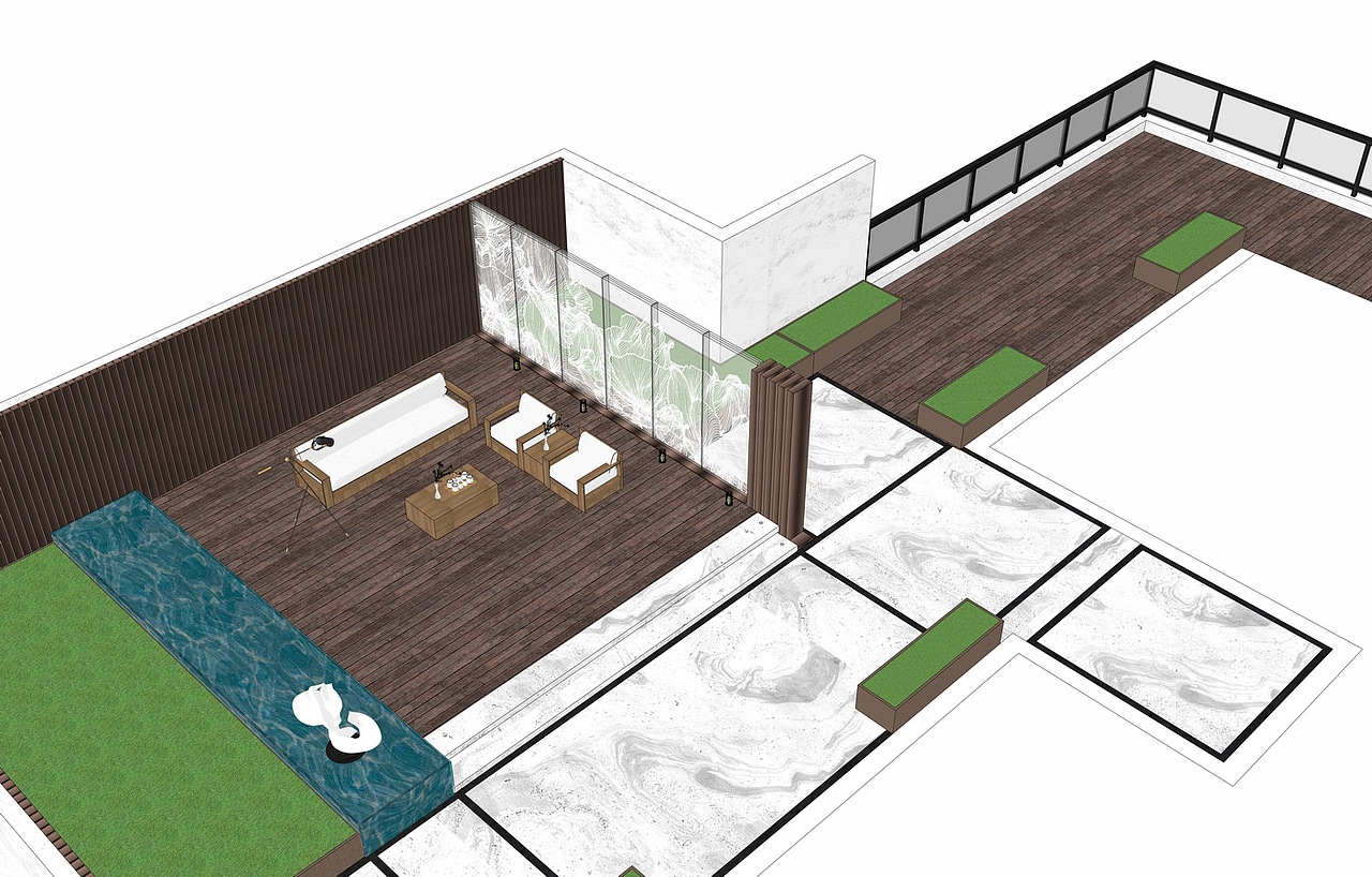 酒店式庭院景观SU模型下载