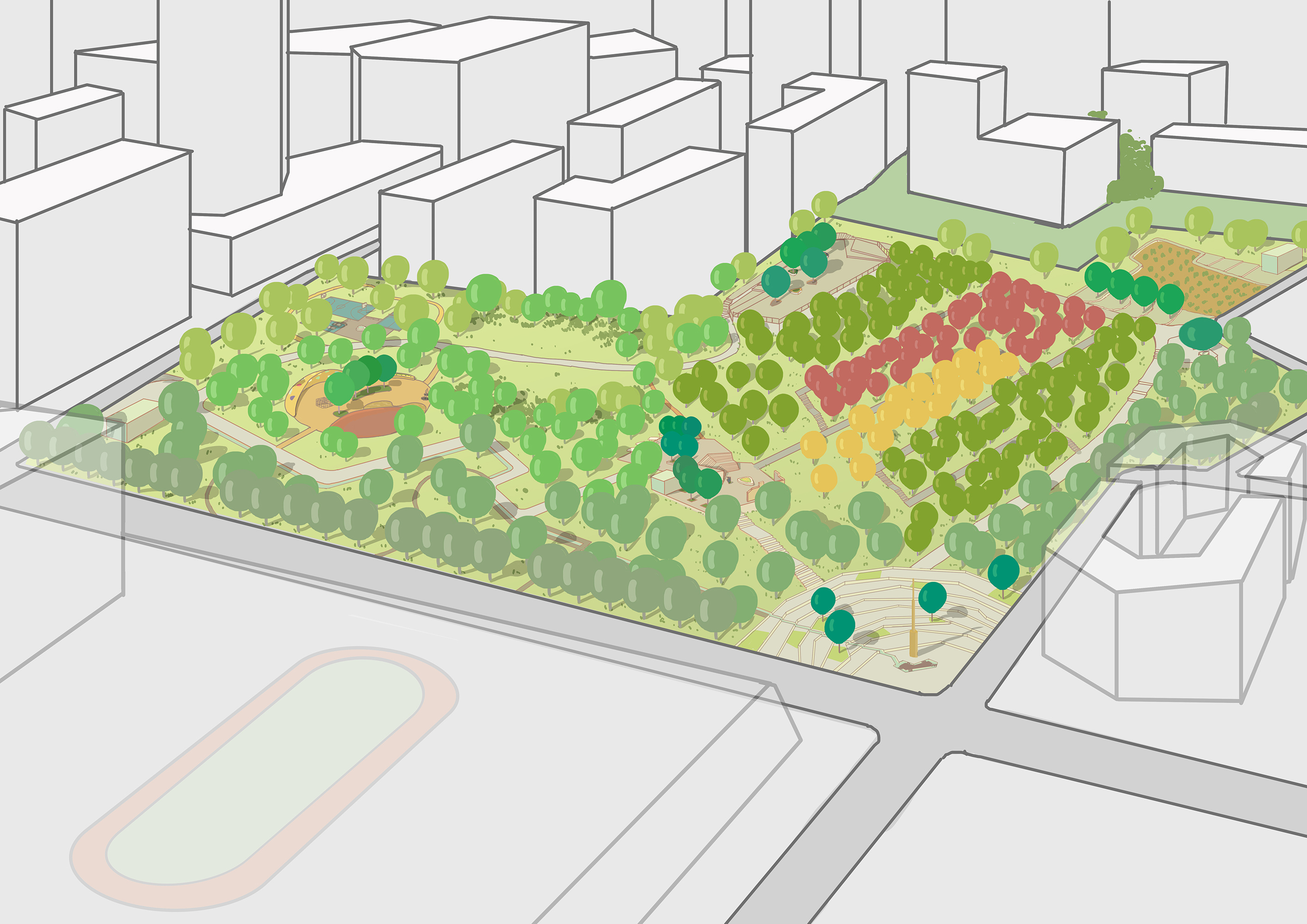 毕设-重庆山益城市山地公园效果图和鸟瞰|空间|景观设计|早餐小分队