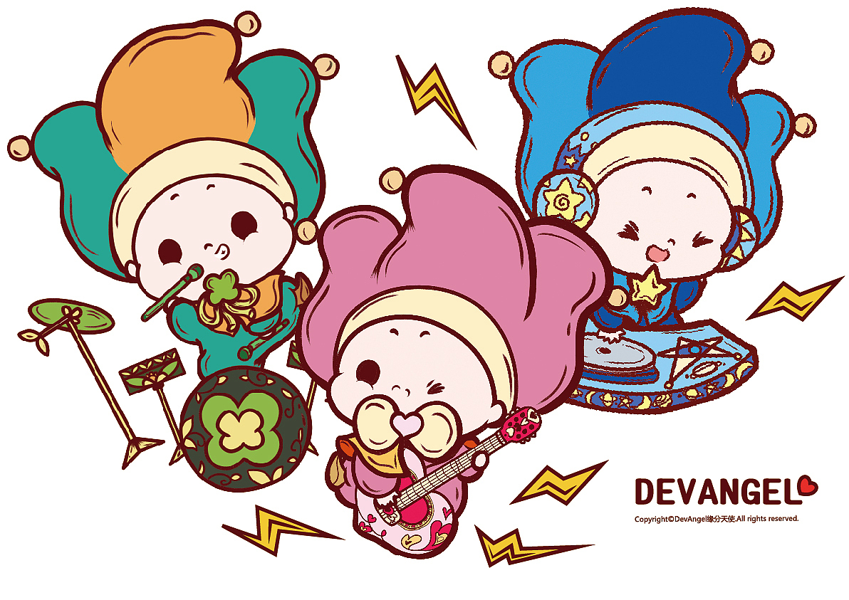 缘分天使乐队来了（图ZMTA4MDcwNTYw） - 新锐潮流插画 - 站酷设计师Devangel缘分天使原创素材 - 站酷ZCOOL