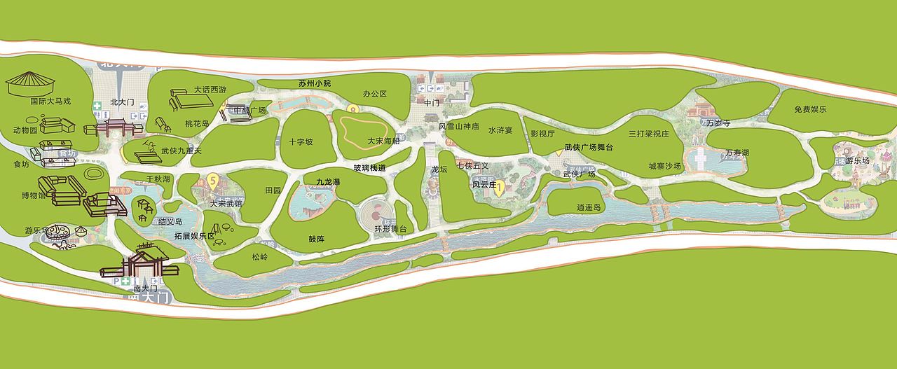 万岁山.大宋武侠城景区智慧导览手绘地图定制设计