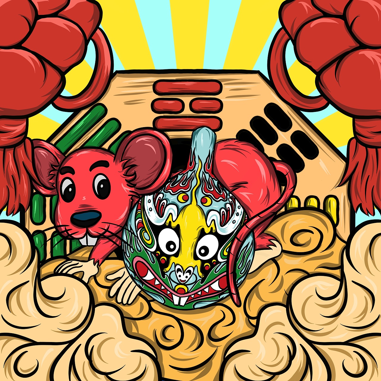 马勺脸谱文创插画