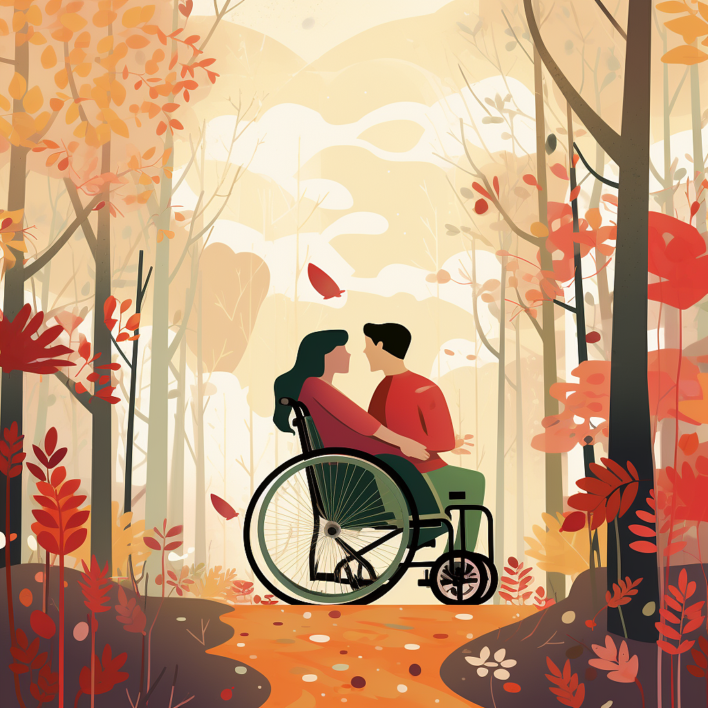 童书风格森林中轮椅情侣